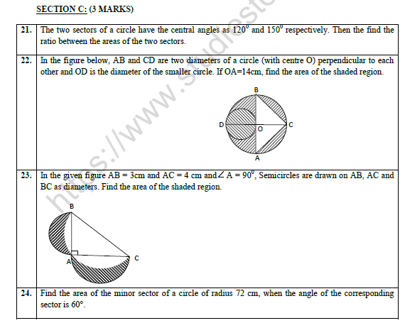 Cbse Class 10 Mathematics Area Related To Circle Worksheet Set A 9895